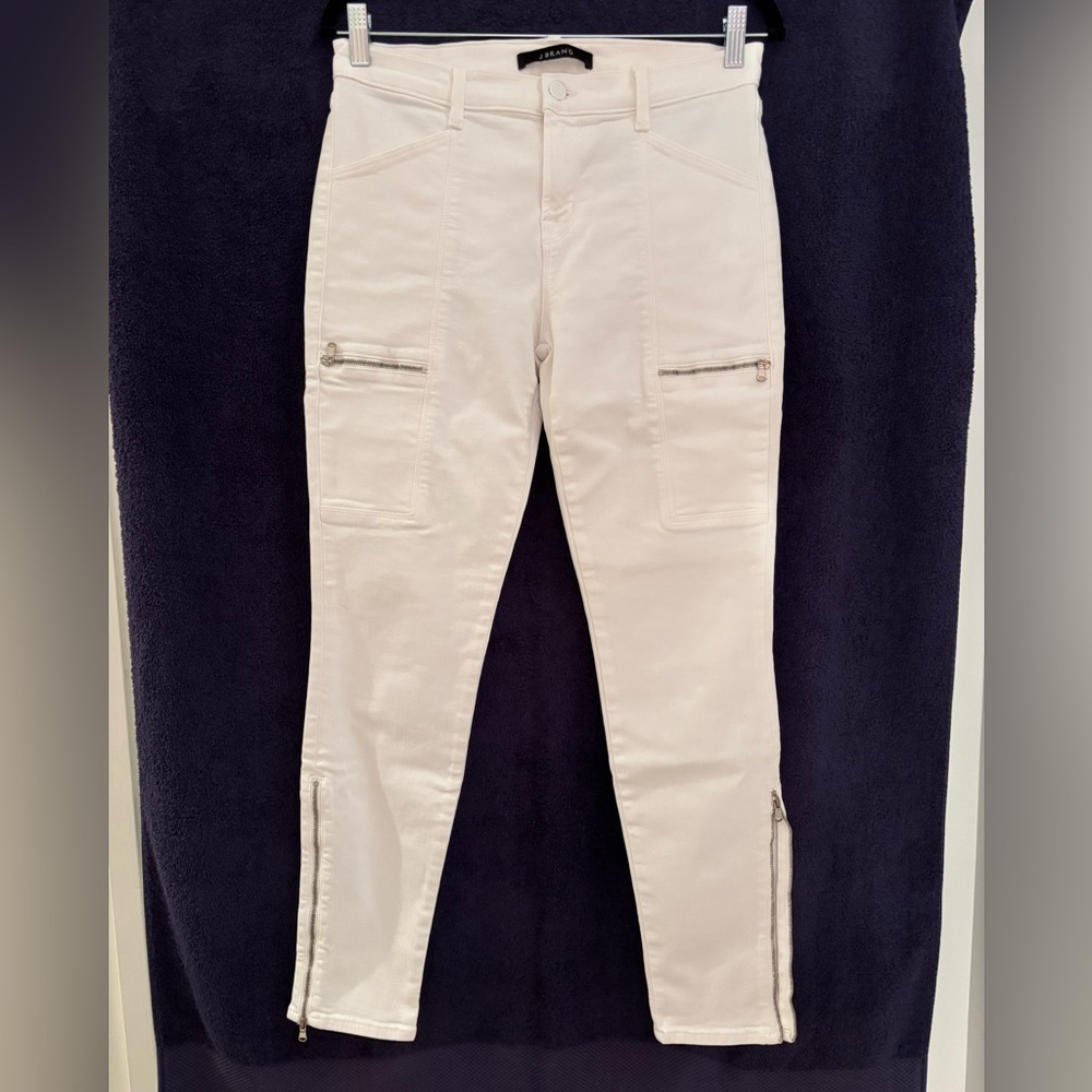 JBrand white cotton stretch moto ankle zipper cargo jeans $250 - Size 30